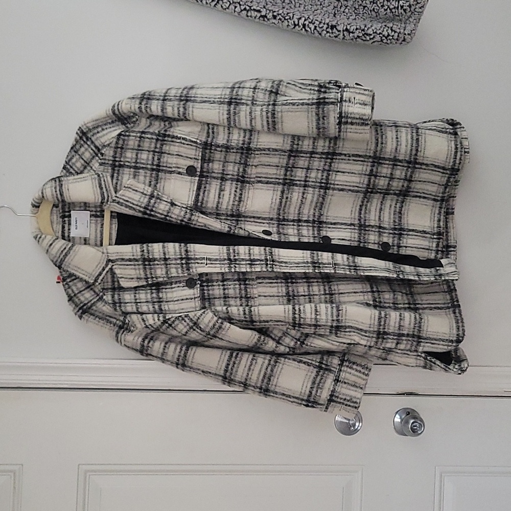 Old Navy black and white plaid long coat